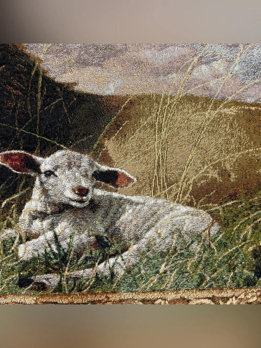 N. Glaxier Lion and Lamb Tapestry Wall Hanging Psalms 4:8 Christian 36x26